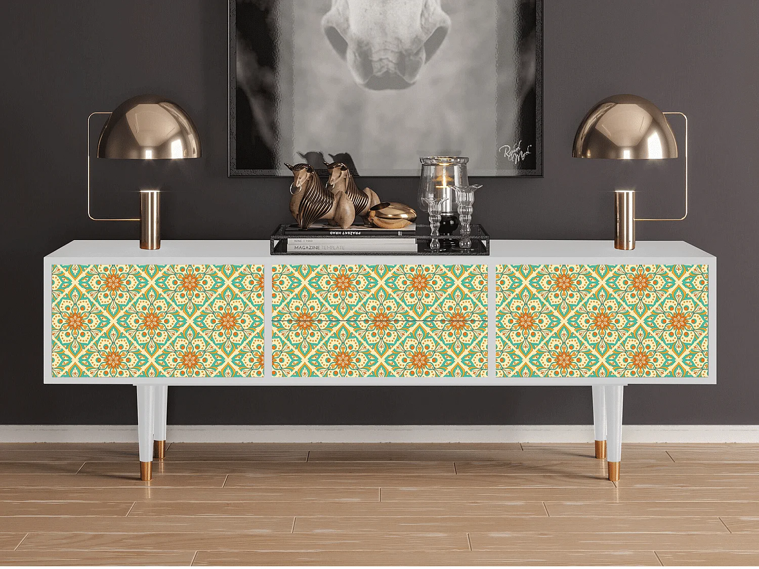 Meuble TV - 170х59х48 cm - T4 - Hindu Daisy, Blanc