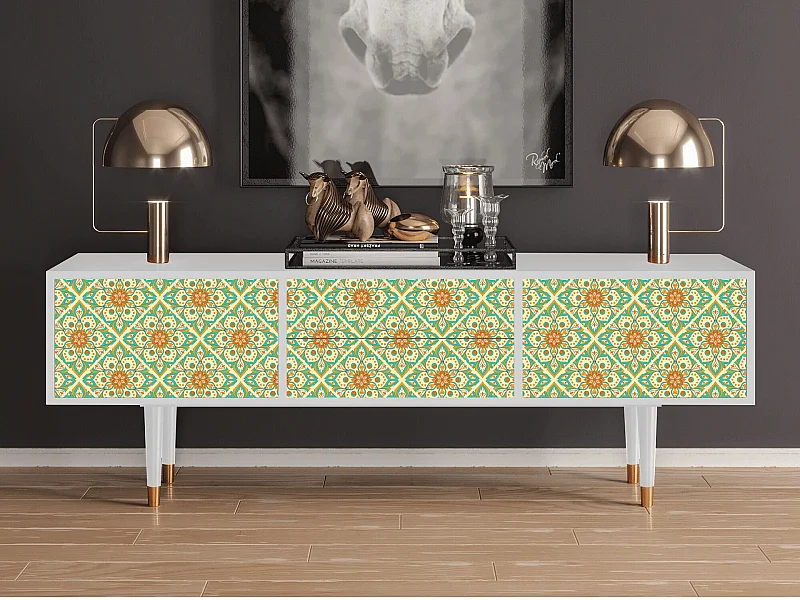 Meuble TV - 170х59х48 cm - T4 - Hindu Daisy, Blanc