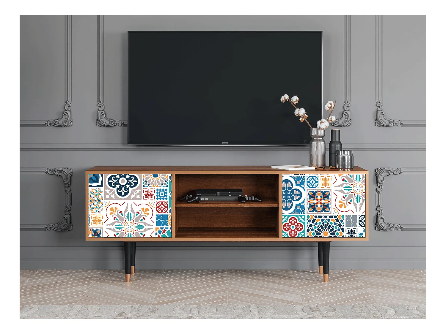 Szafka RTV - 170х69х48 cm - T2 - Moroccan Market, Orzech