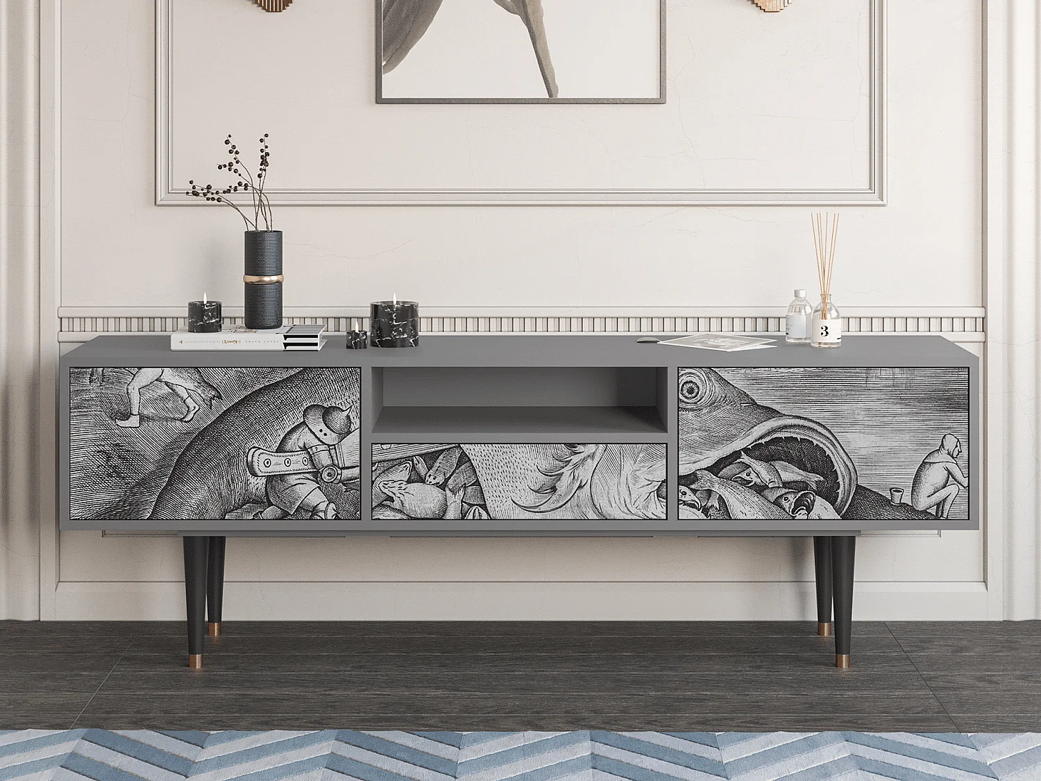 Mueble de TV - 170х59х41 cm - T6 - Big Fish Eat Little, Gris