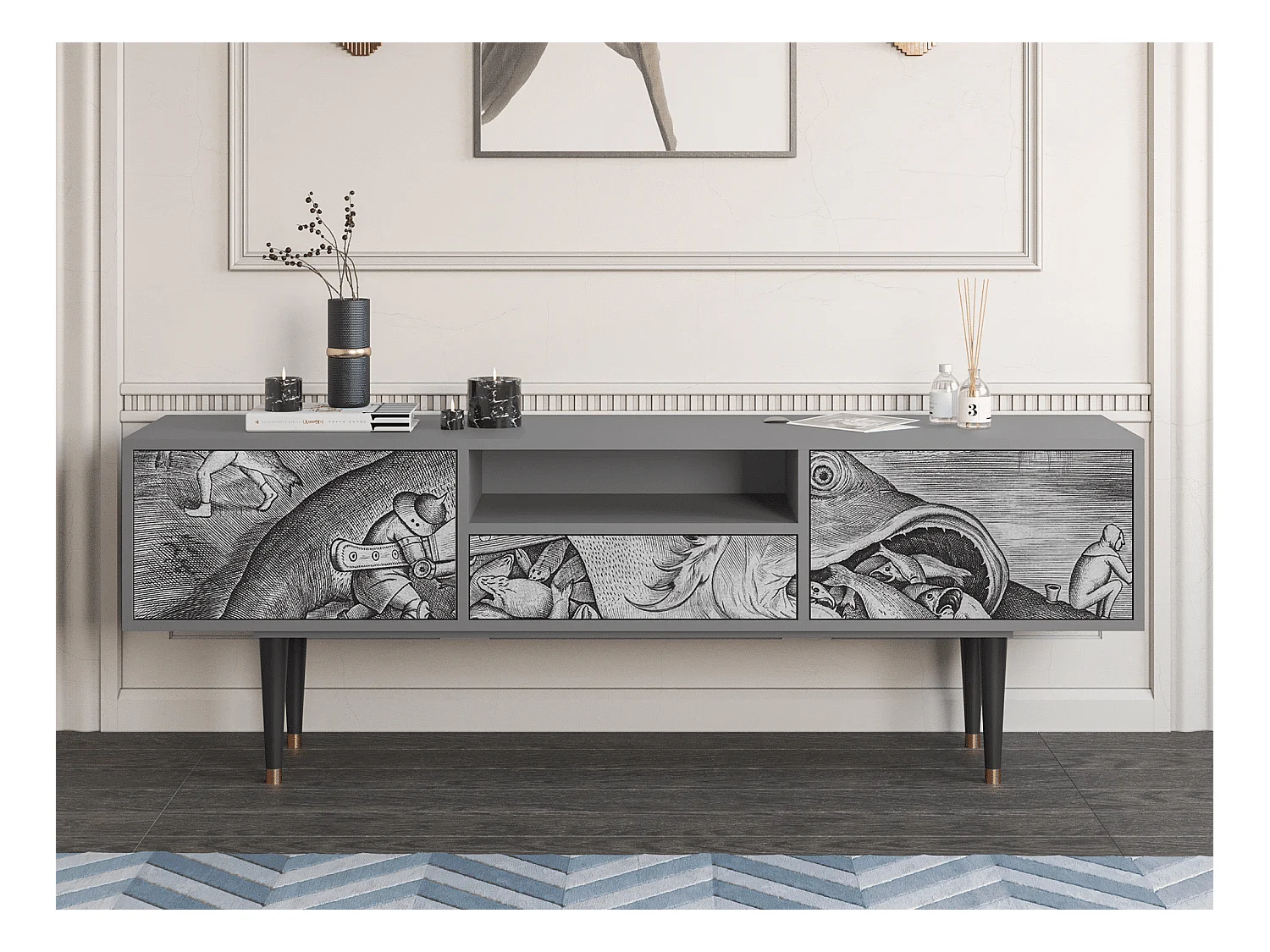 TV-Möbel - 170х59х41 cm - T6 - Big Fish Eat Little, Grau