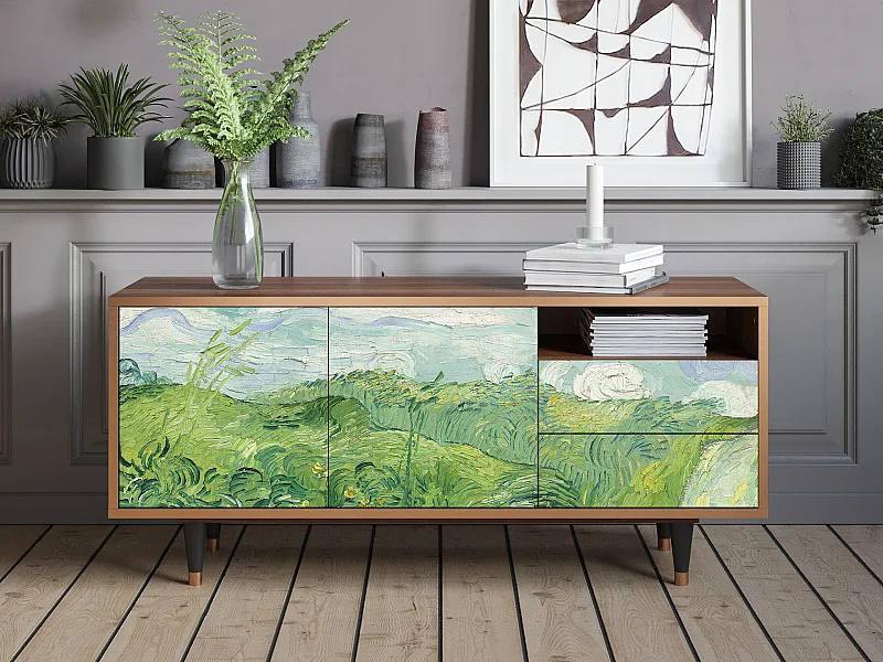 Meuble TV - 125х56х41 cm - T7 - Green Wheat Fields, Noyer
