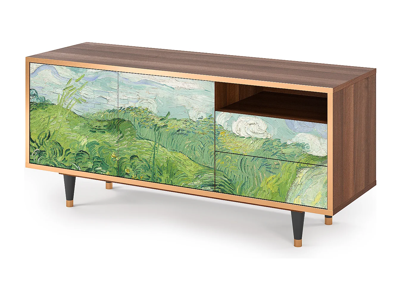 TV-Möbel - 125х56х41 cm - T7 - Green Wheat Fields, Walnuss