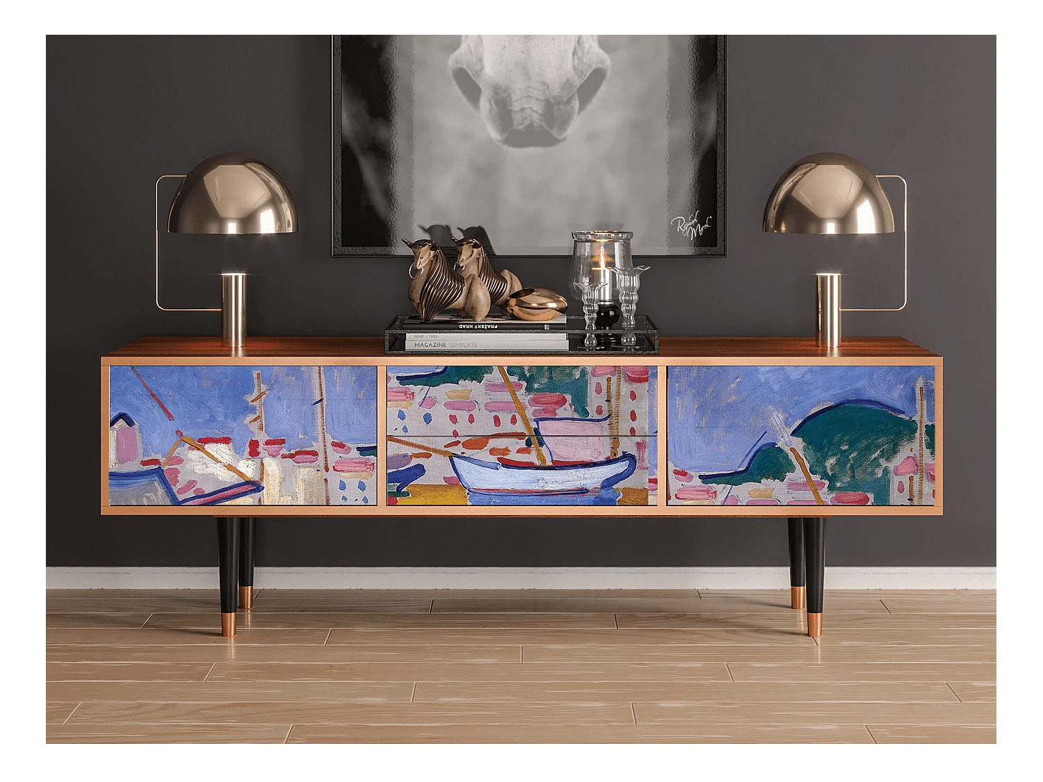 Meuble TV - 170х59х48 cm - T4 - The Port of Collioure , Noyer