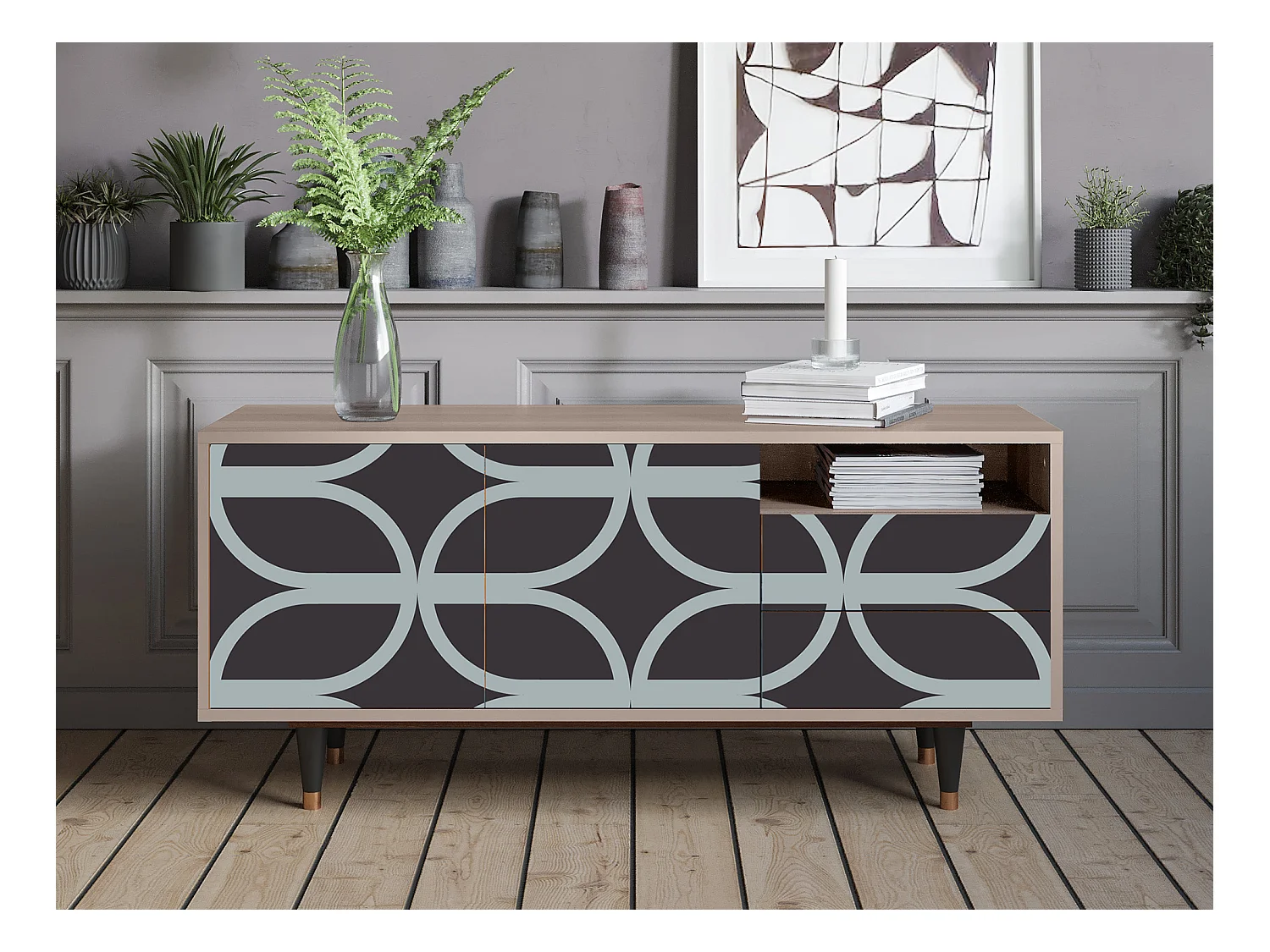 Szafka RTV - 125х56х41 cm - T7 - Braided Blue, Latte