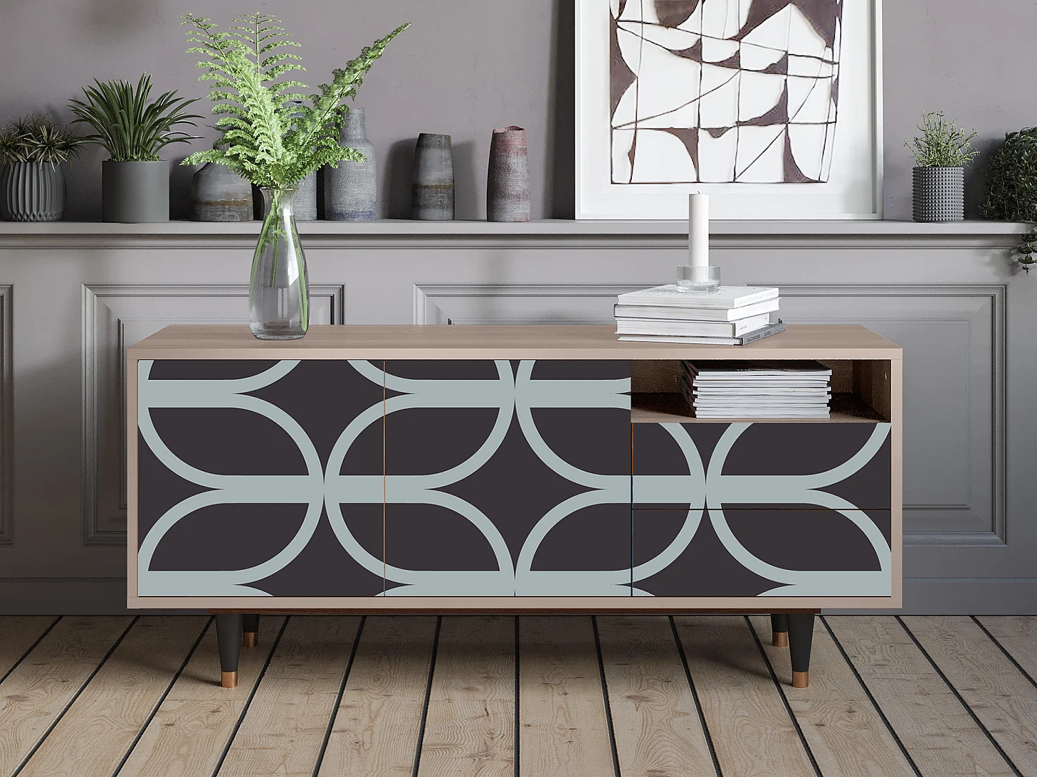 Meuble TV - 125х56х41 cm - T7 - Braided Blue, Latte