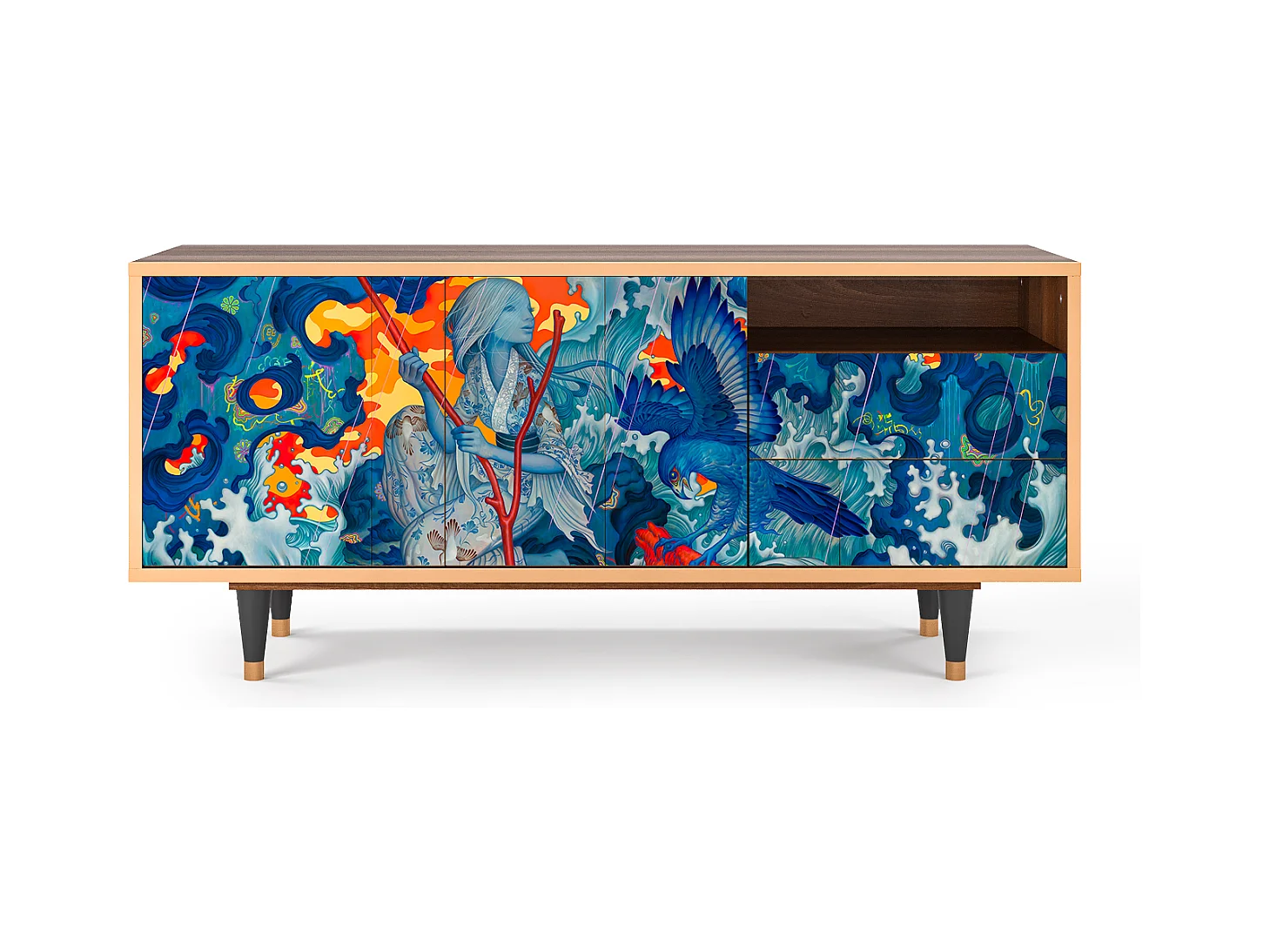 Meuble TV - 125х56х41 cm - T7 - The Girl - James Jean, Noyer