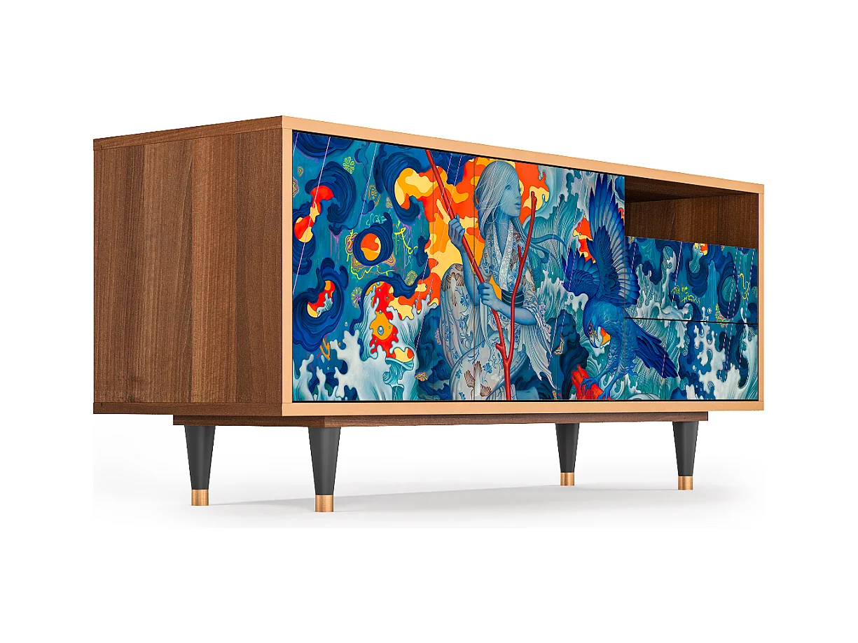 Meuble TV - 125х56х41 cm - T7 - The Girl - James Jean, Noyer