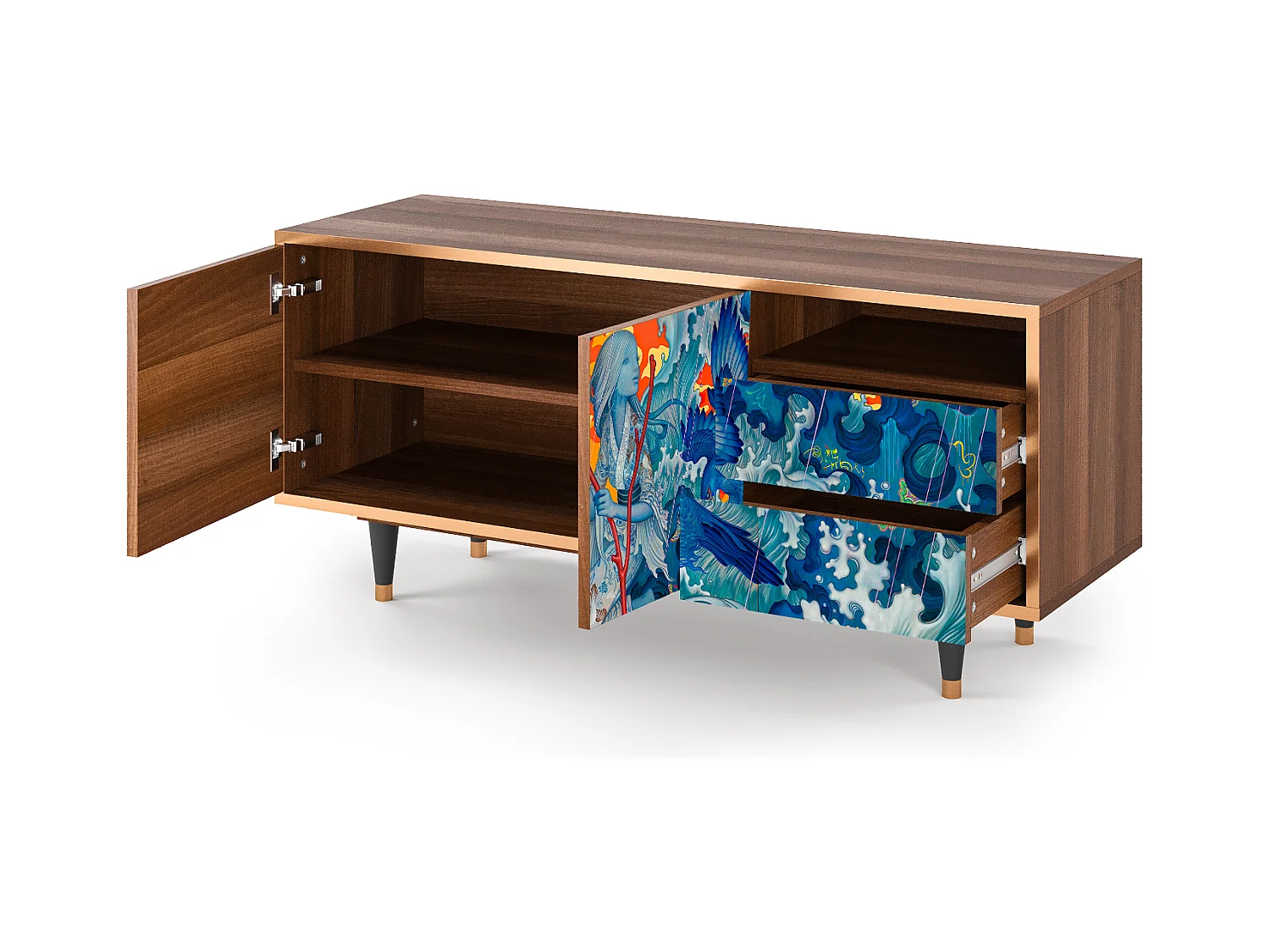 Meuble TV - 125х56х41 cm - T7 - The Girl - James Jean, Noyer