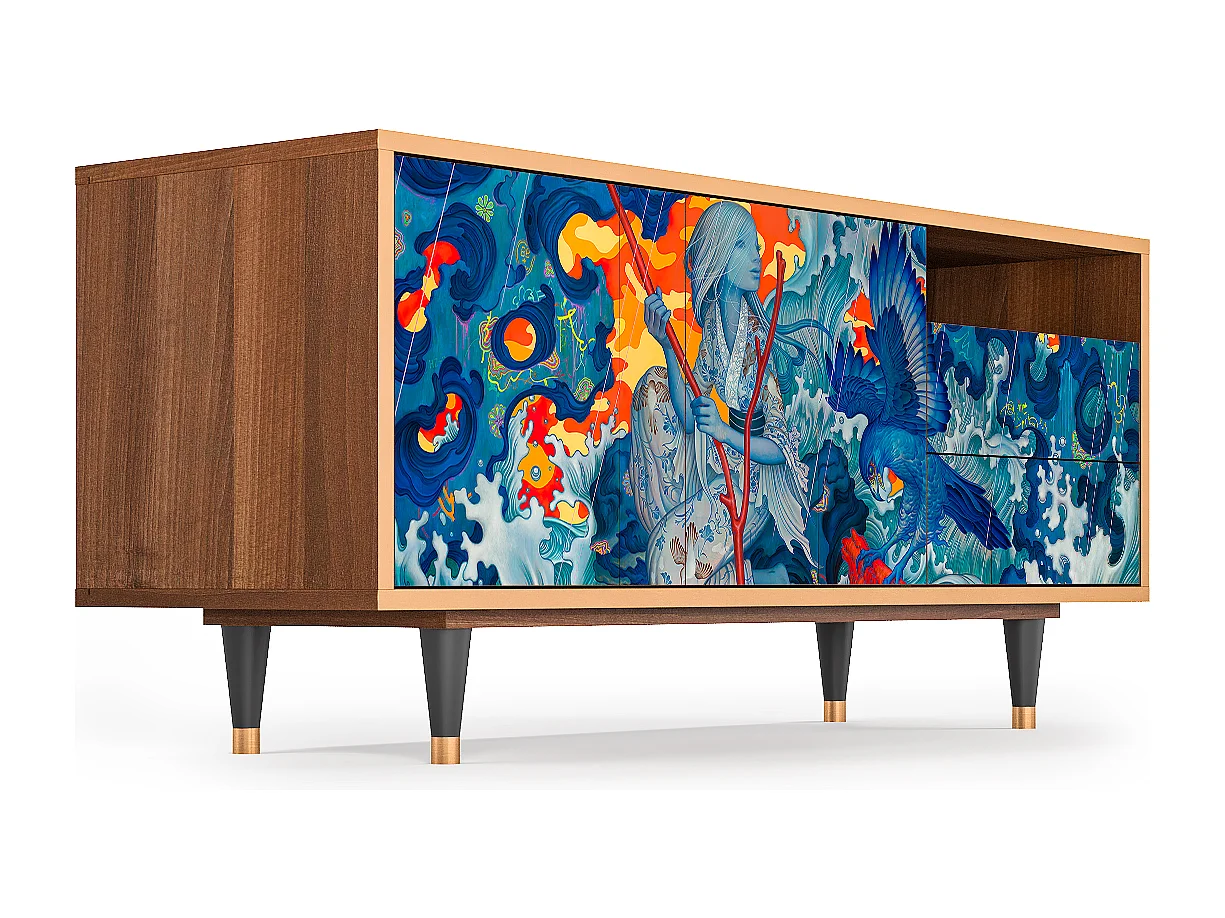 Szafka RTV - 125х56х41 cm - T7 - The Girl - James Jean, Orzech