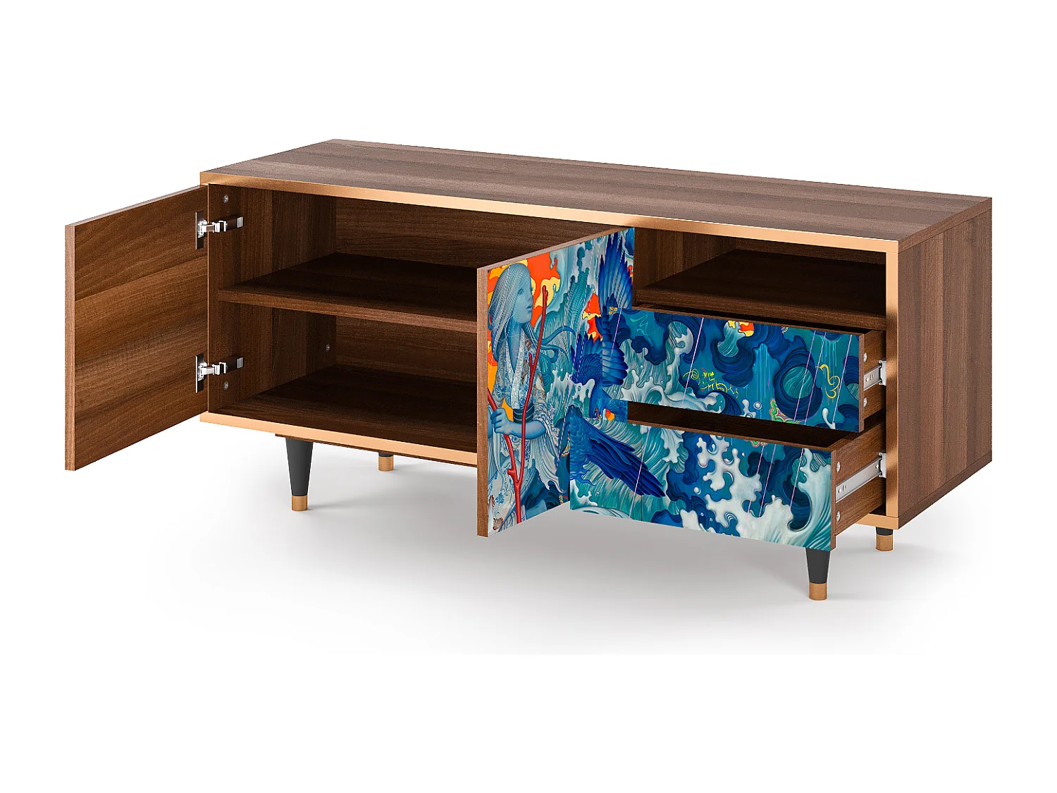 Szafka RTV - 125х56х41 cm - T7 - The Girl - James Jean, Orzech