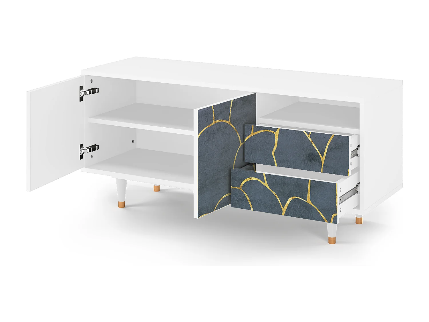 Meuble TV - 125х56х41 cm - T7 - Blue Lagoon, Blanc