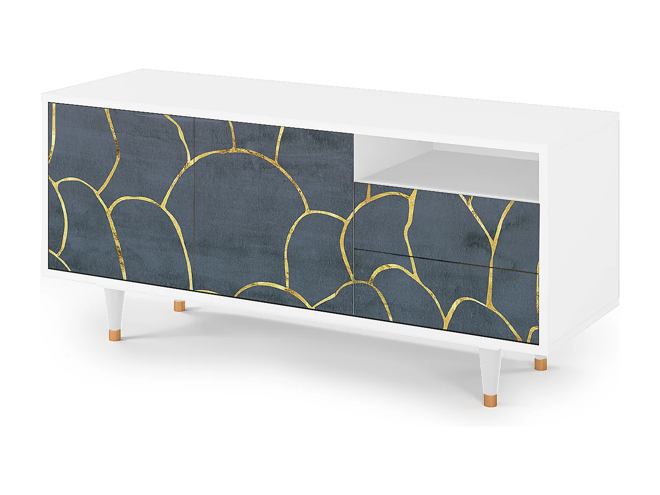 Meuble TV - 125х56х41 cm - T7 - Blue Lagoon, Blanc