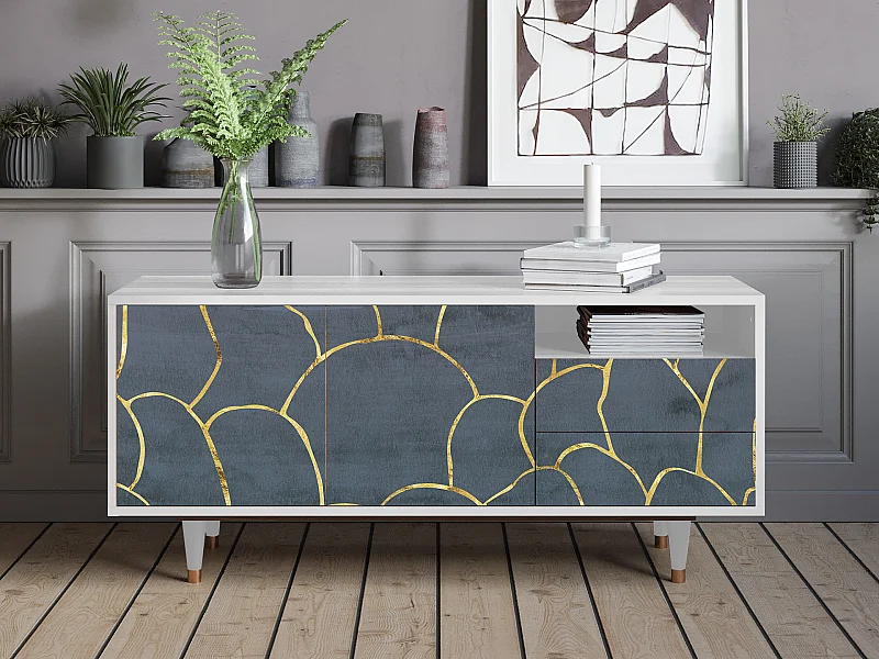 Meuble TV - 125х56х41 cm - T7 - Blue Lagoon, Blanc