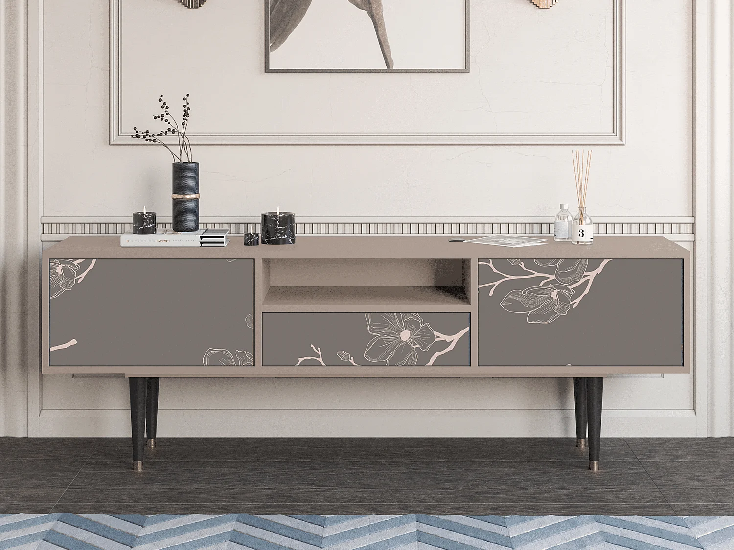 Mueble de TV - 170х59х41 cm - T6 - Cherry Blossom, Latte