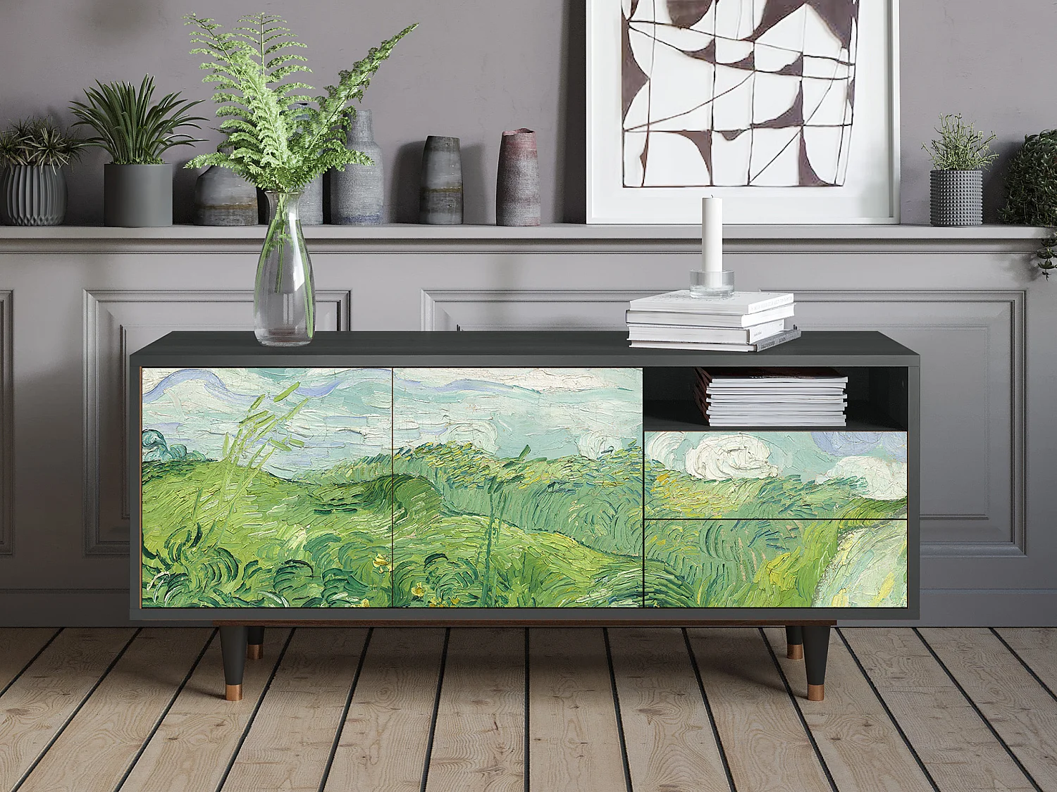 TV-Möbel - 125х56х41 cm - T7 - Green Wheat Fields, Anthrazit