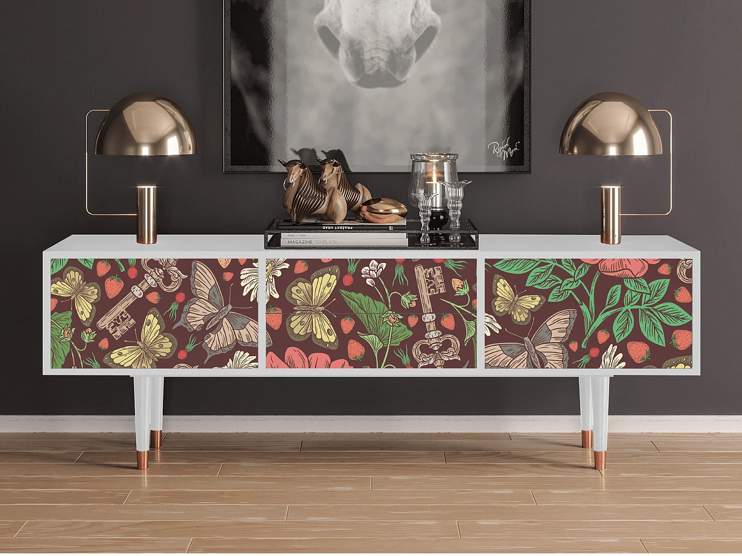 Mueble de TV - 170х59х48 cm - T4 - Alice in Wonderland, Blanco