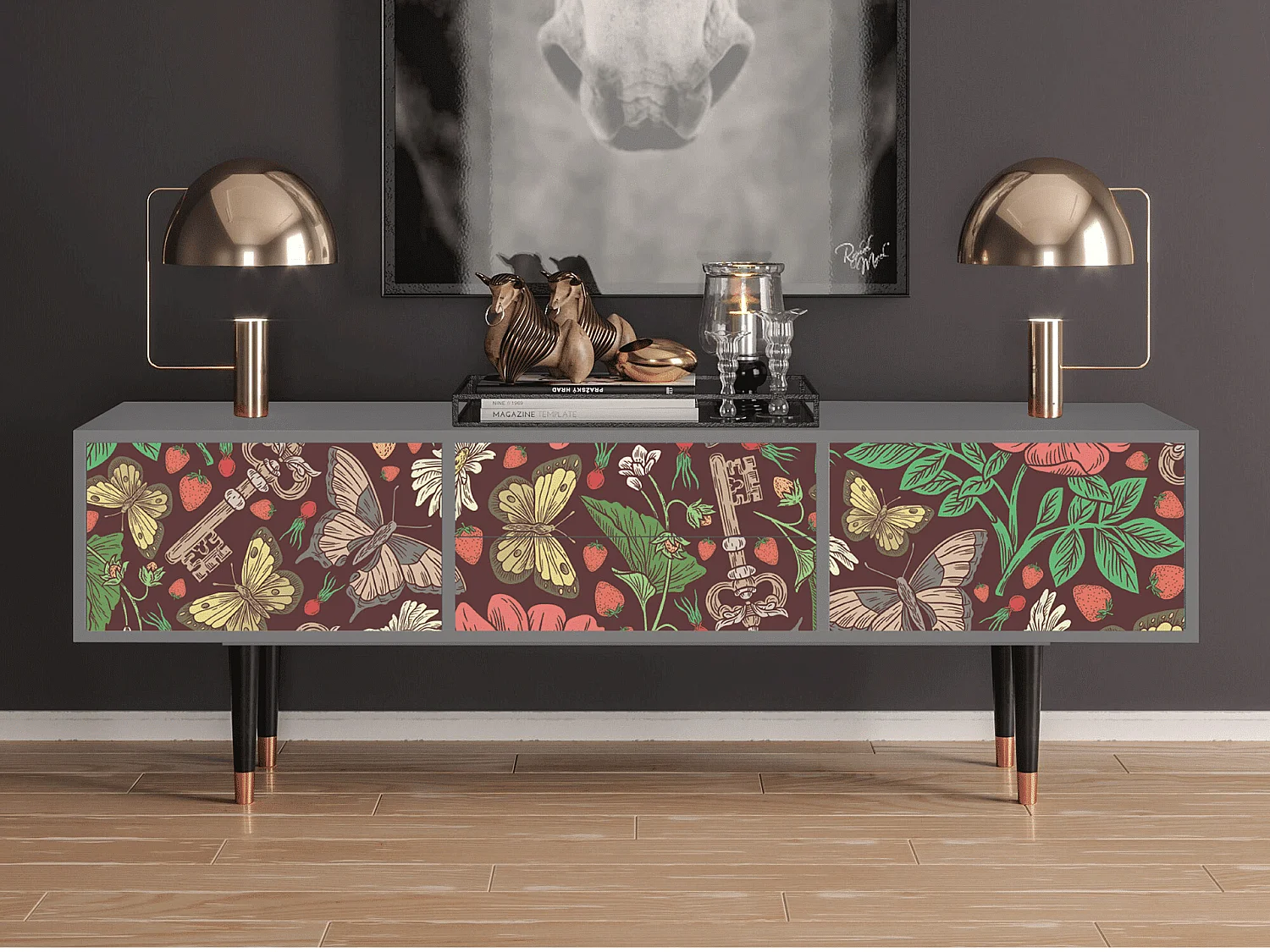 Meuble TV - 170х59х48 cm - T4 - Alice in Wonderland, Gris