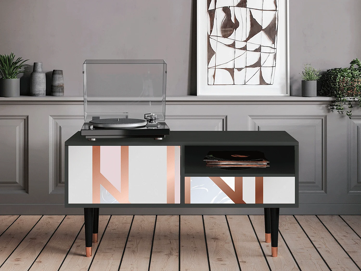 Mueble de TV - 115х59х48 cm - T3 - Champagne Story, Antracita