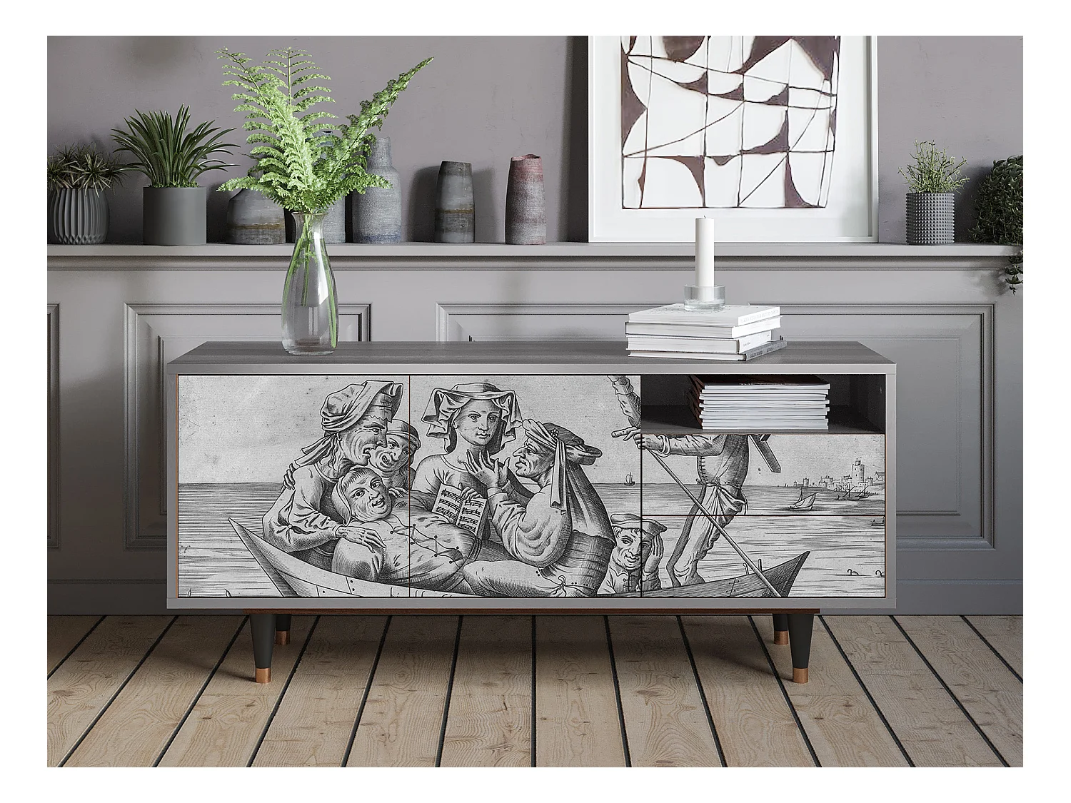 TV-Möbel - 125х56х41 cm - T7 - Blau Schuyte, Grau