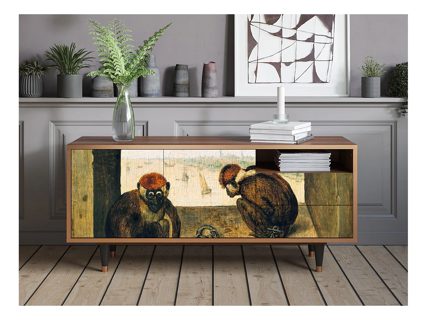 Mobile TV - 125х56х41 cm - T7 - Two Monkeys, Noce