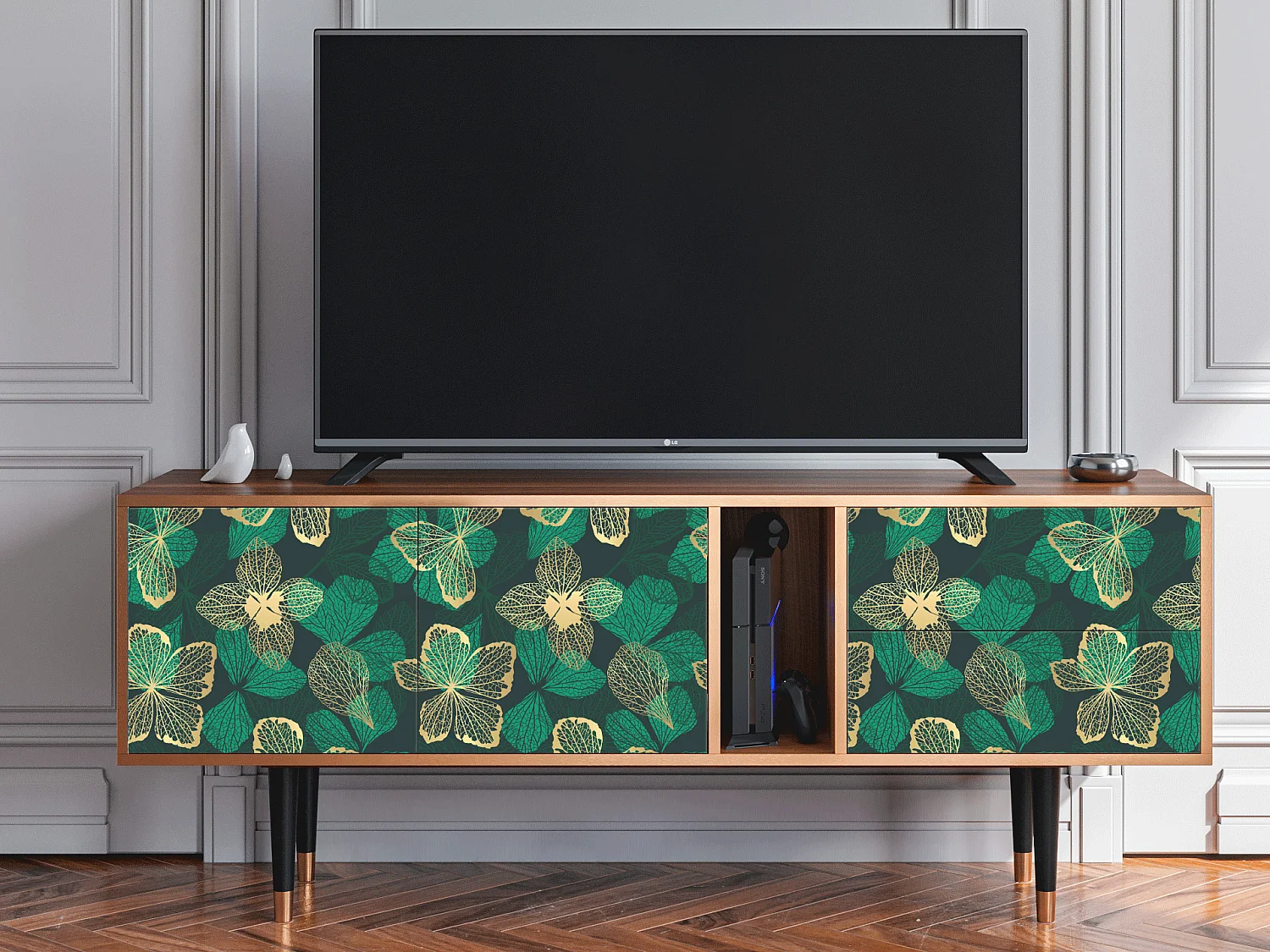 Meuble TV - 170х69х48 cm - T1 - Green Flower, Noyer