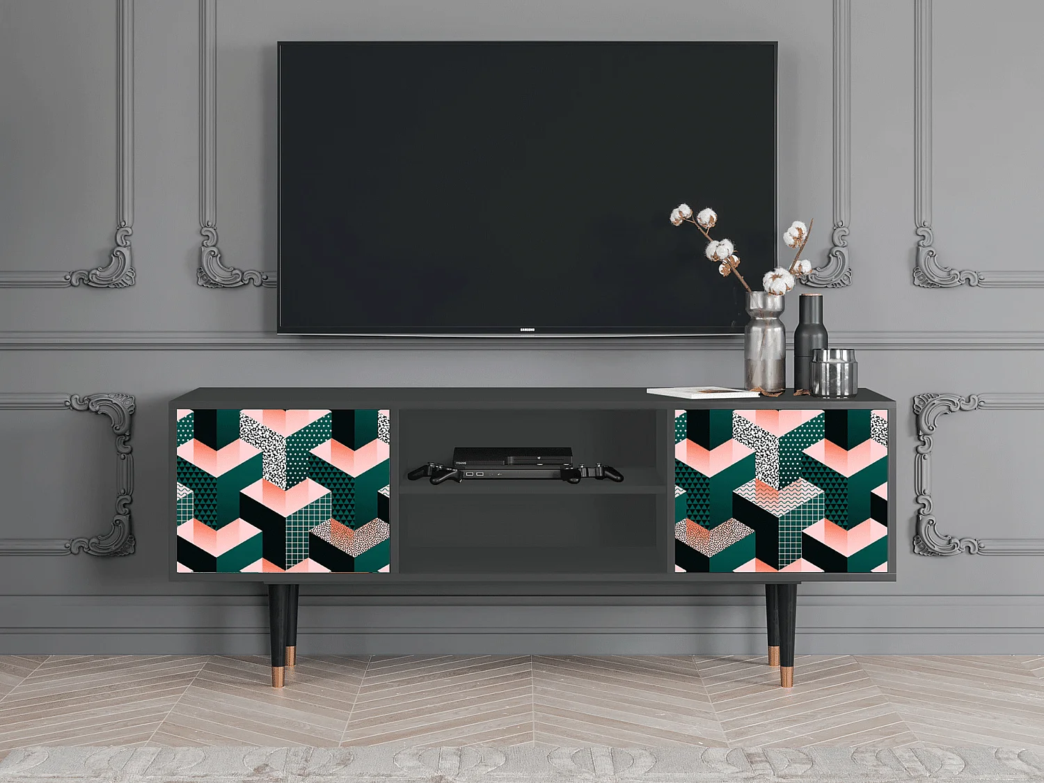 Meuble TV - 170х69х48 cm - T2 - Geometric Madness, Anthracite