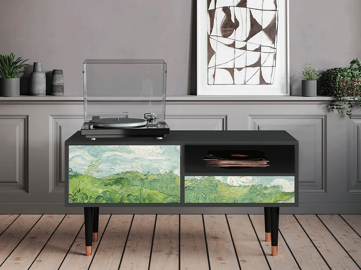 Mobile TV - 115х59х48 cm - T3 - Green Wheat Fields, Antracite