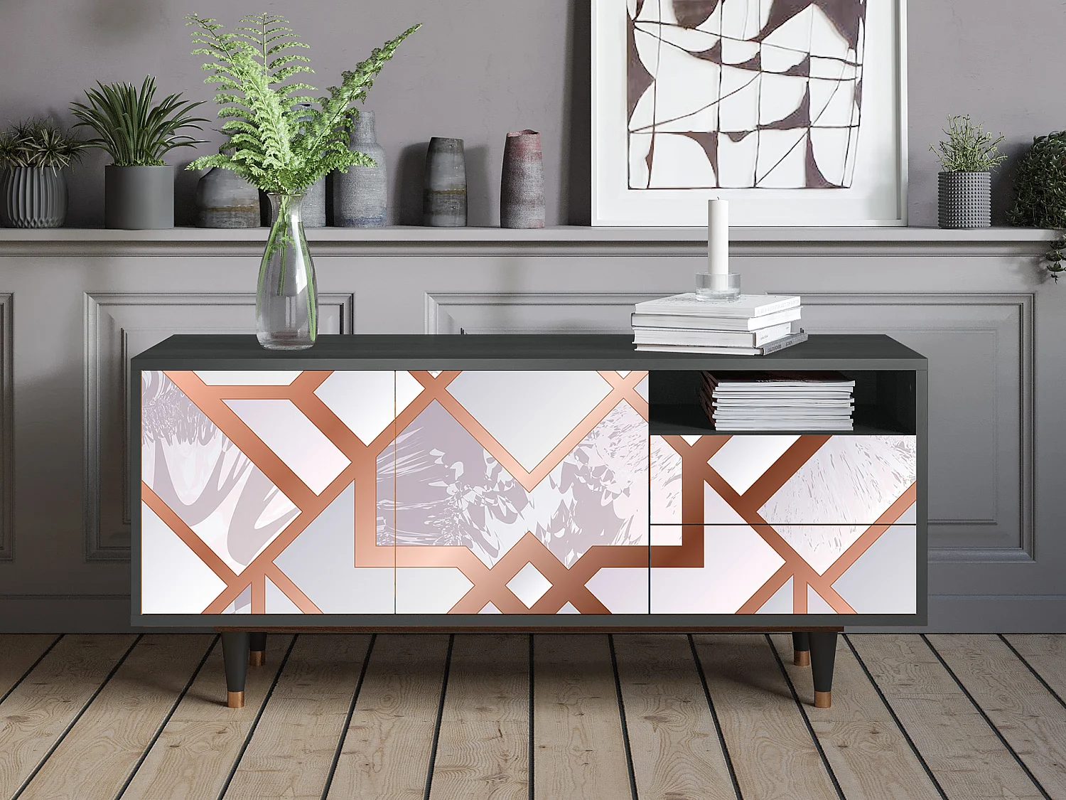 Meuble TV - 125х56х41 cm - T7 - Pastel Fairytale, Anthracite