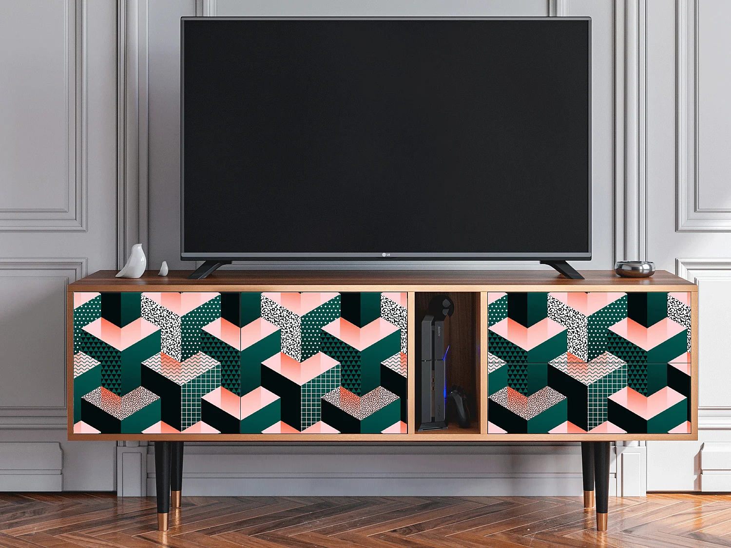 Meuble TV - 170х69х48 cm - T1 - Geometric Madness, Noyer