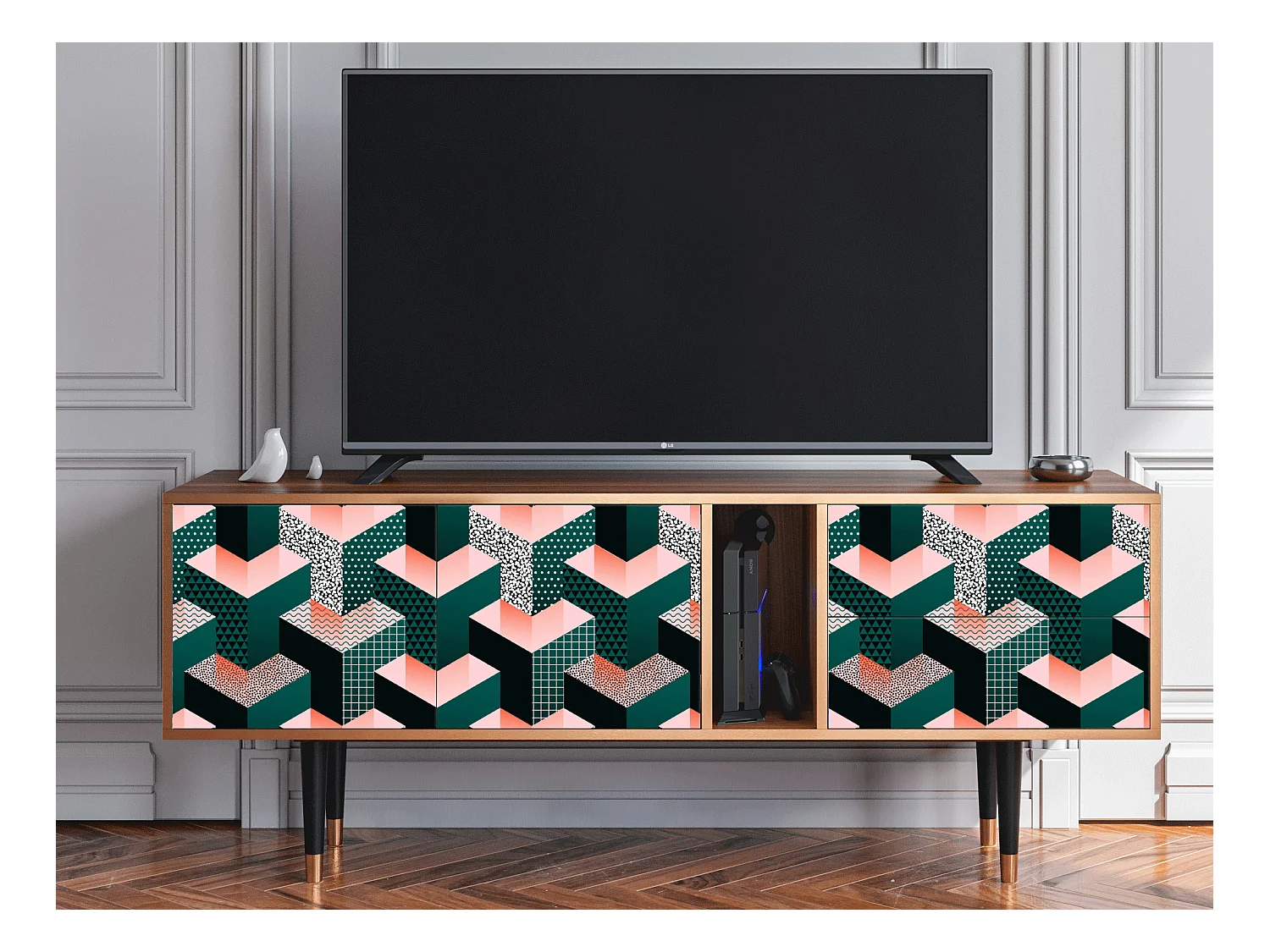 Meuble TV - 170х69х48 cm - T1 - Geometric Madness, Noyer