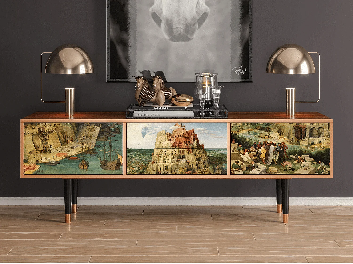 Mueble de TV - 170х59х48 cm - T4 - Elder The Tower, Nogueira