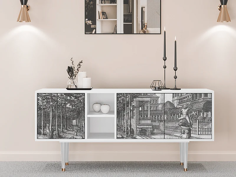 Meuble TV - 150х69х41 cm - T5 - View of the Piazza, Blanc