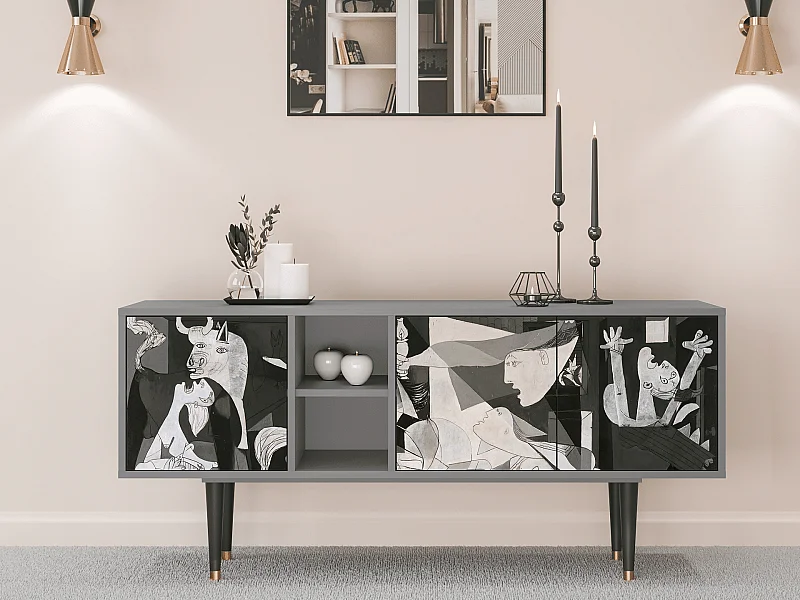 Meuble TV - 150х69х41 cm - T5 - Guernica by Picasso, Gris