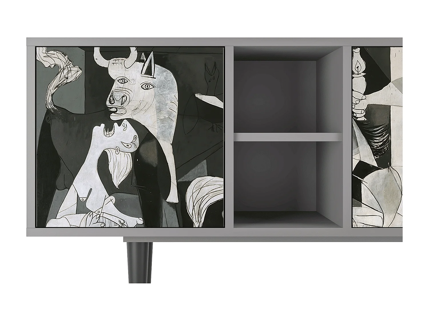 Mueble de TV - 150х69х41 cm - T5 - Guernica by Picasso, Gris