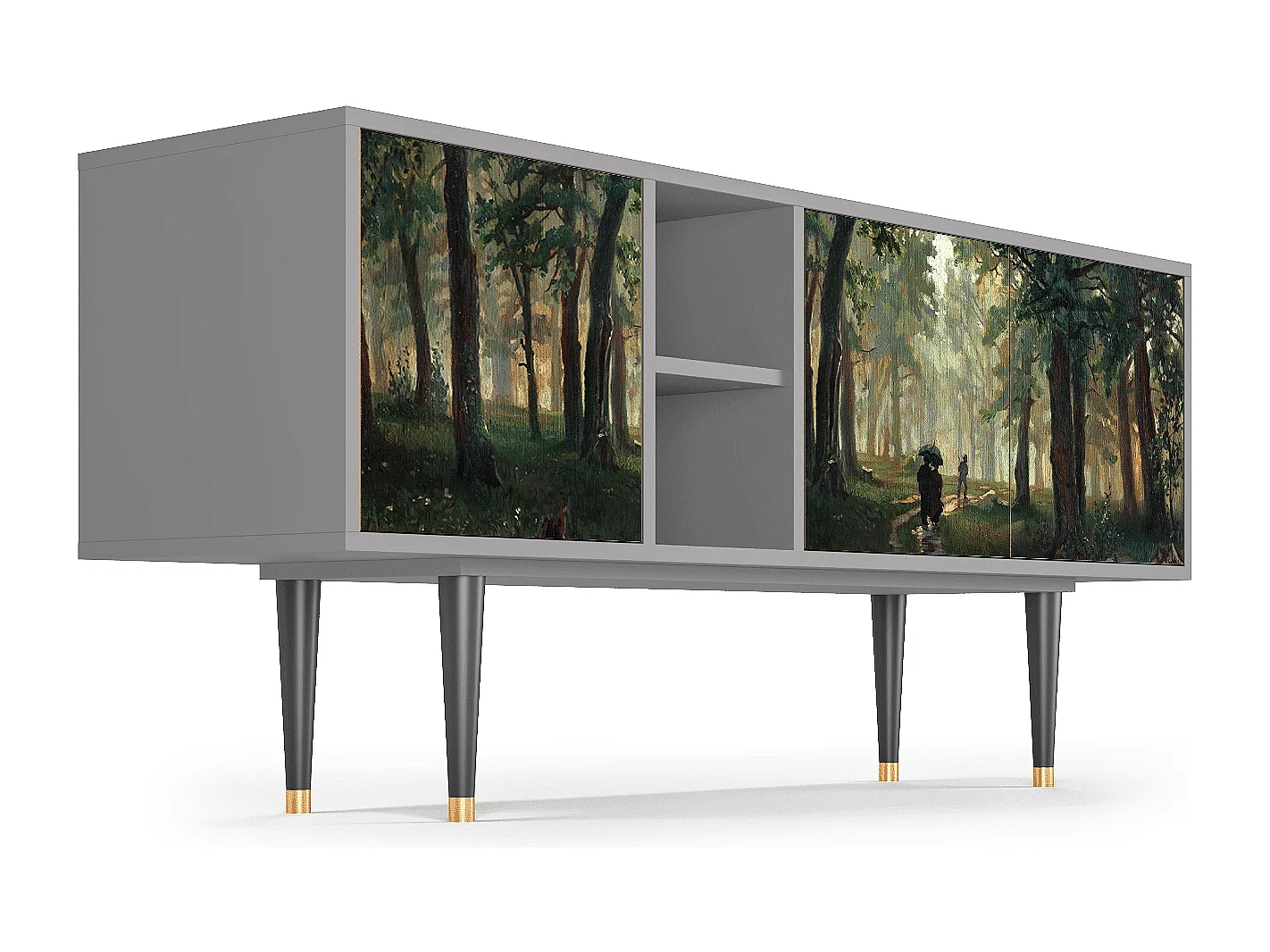 Szafka RTV - 150х69х41 cm - T5 -  Rain in the Oak Forest, Szary