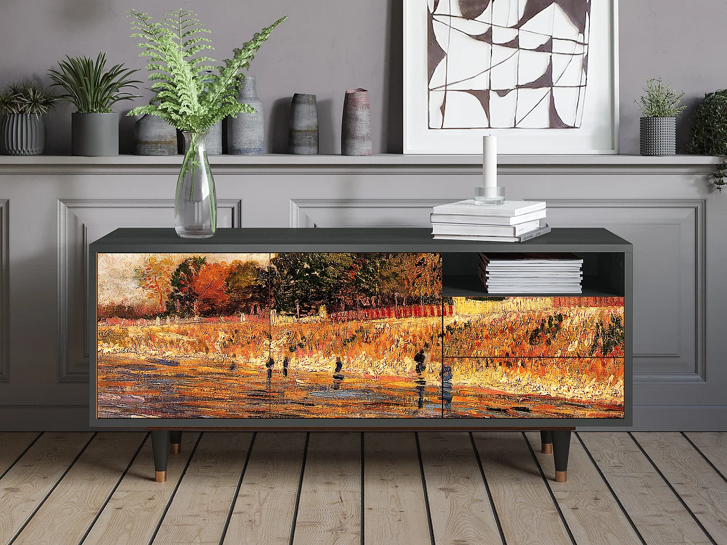 Szafka RTV - 125х56х41 cm - T7 - The Banks, Antracyt