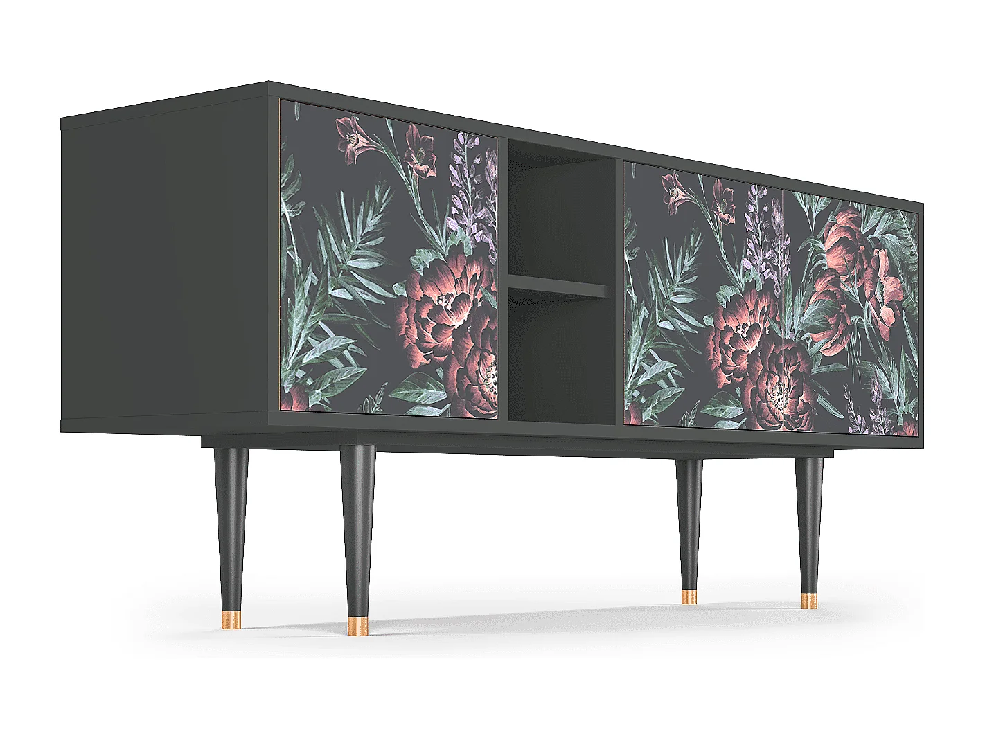 Szafka RTV - 150х69х41 cm - T5 - Dark Peonies, Antracyt