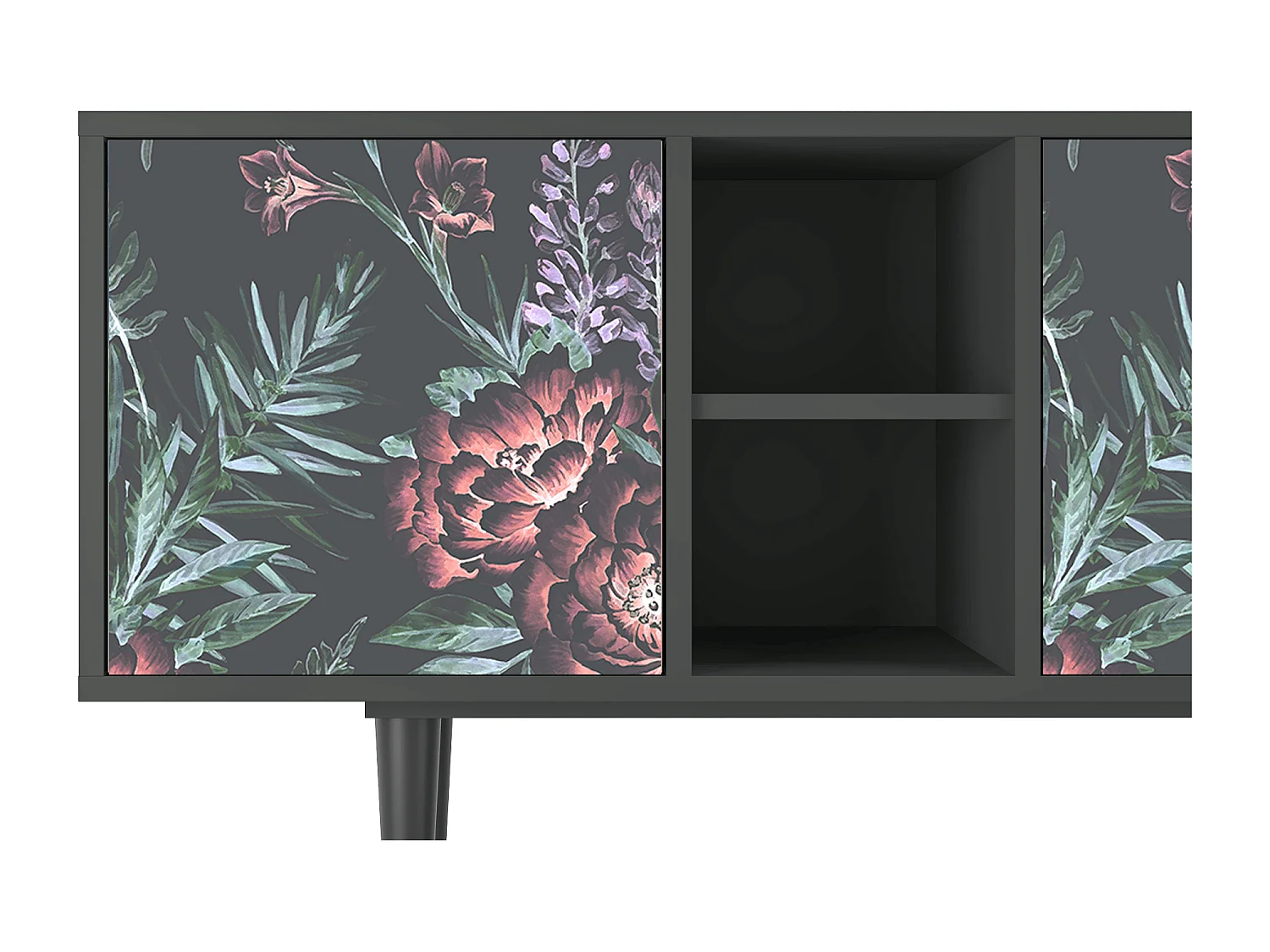 Szafka RTV - 150х69х41 cm - T5 - Dark Peonies, Antracyt