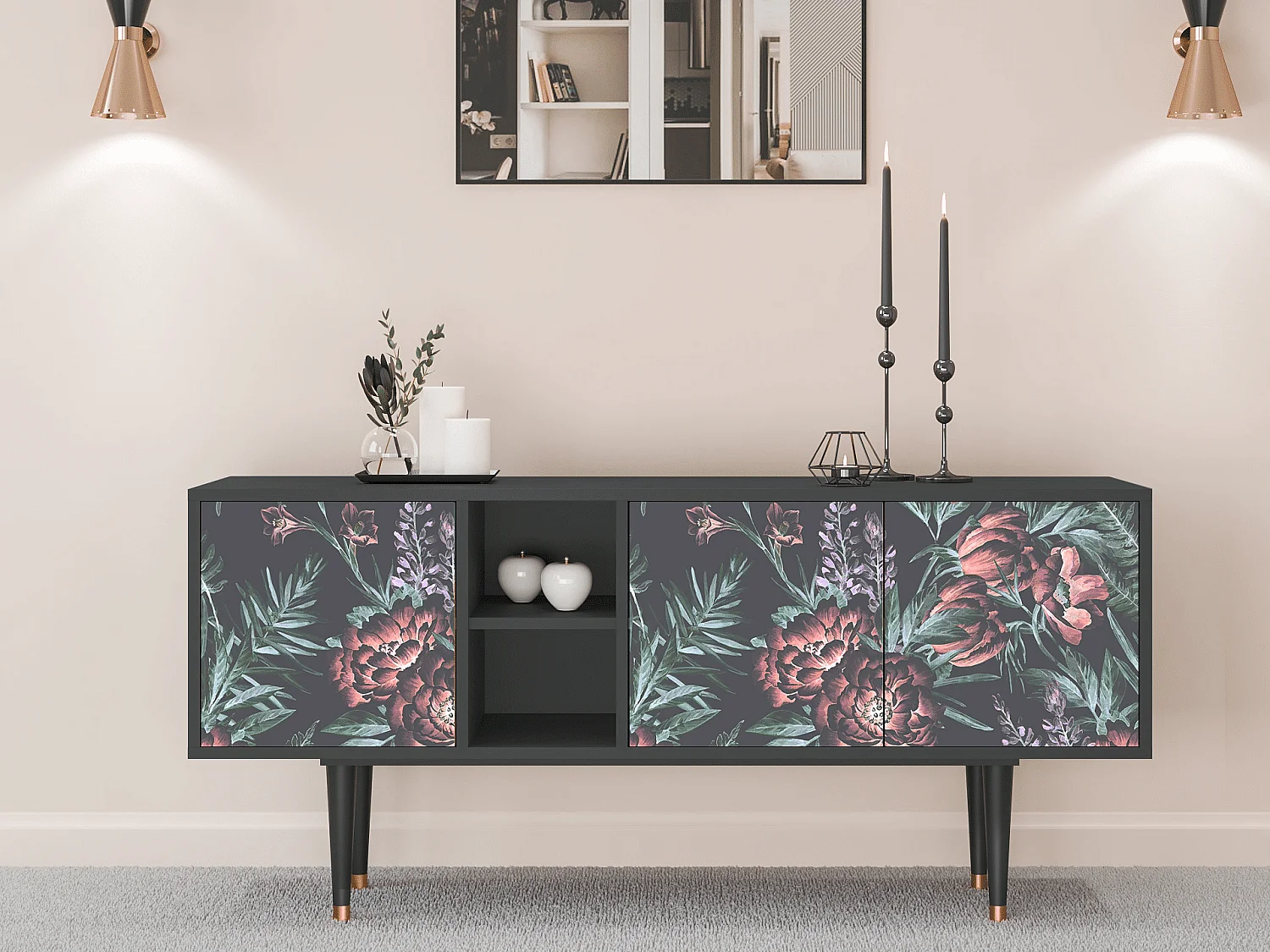 TV-Möbel - 150х69х41 cm - T5 - Dark Peonies, Anthrazit