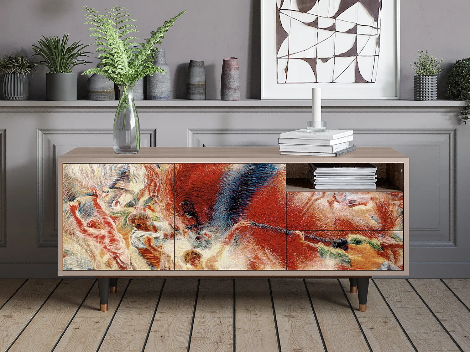 Meuble TV - 125х56х41 cm - T7 - The City Rises, Latte