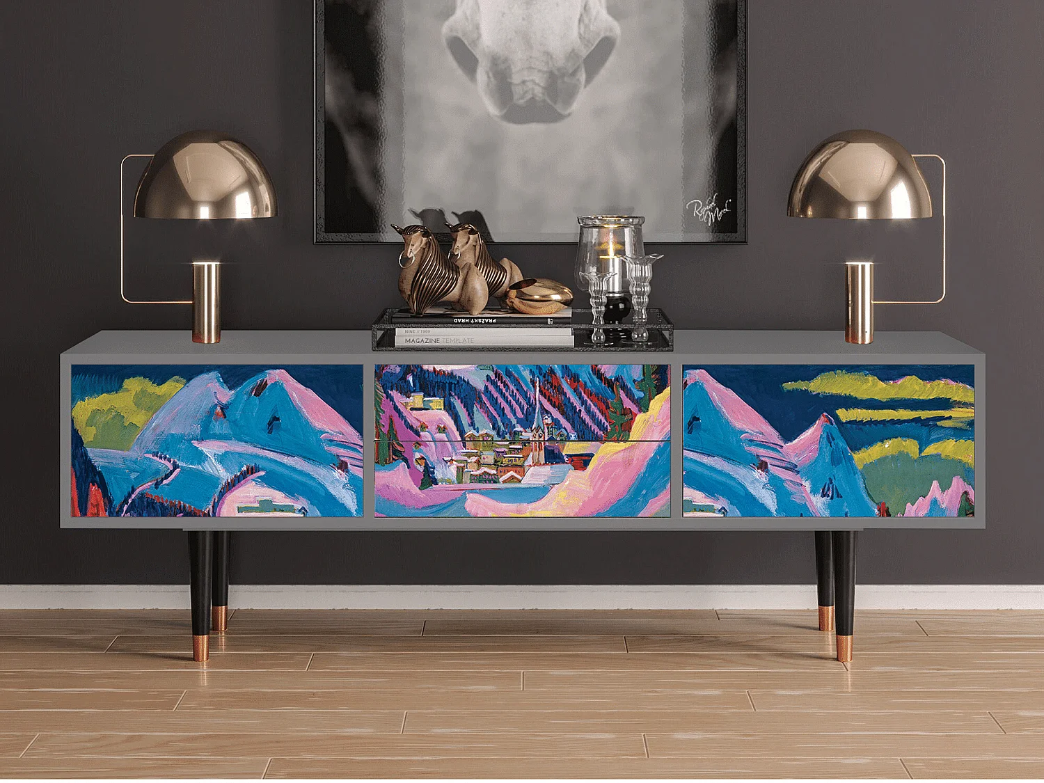 Meuble TV - 170х59х48 cm - T4 - Davos Winter, Gris