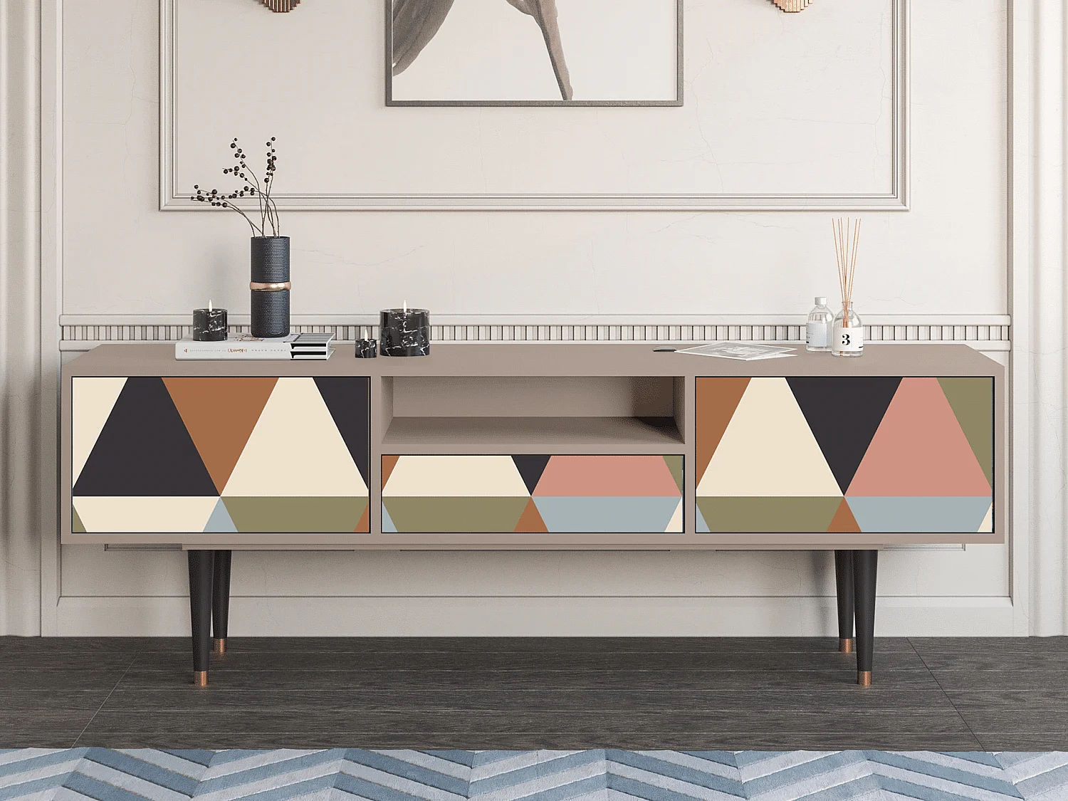 Mueble de TV - 170х59х41 cm - T6 - Royal Triangles, Latte