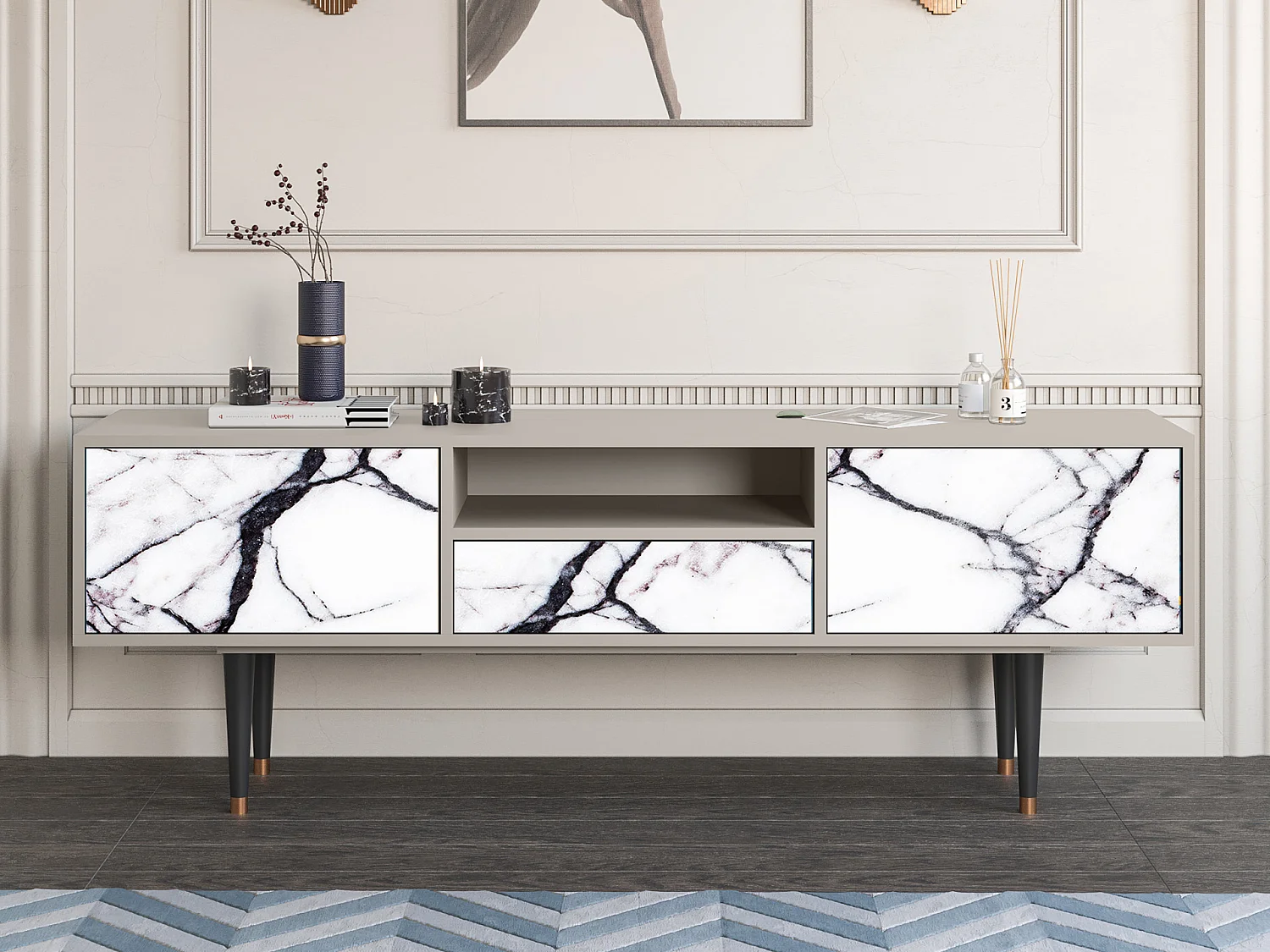 Meuble TV - 170х59х41 cm - T6 - Raven Marble, Sable