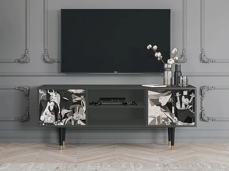 Szafka RTV - 170х69х48 cm - T2 - Guernica by Picasso, Antracyt