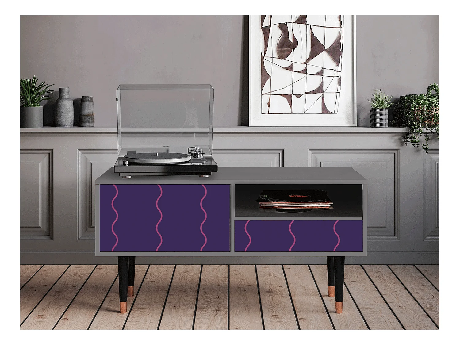 Meuble TV - 115х59х48 cm - T3 - Grape Maccaroni, Gris