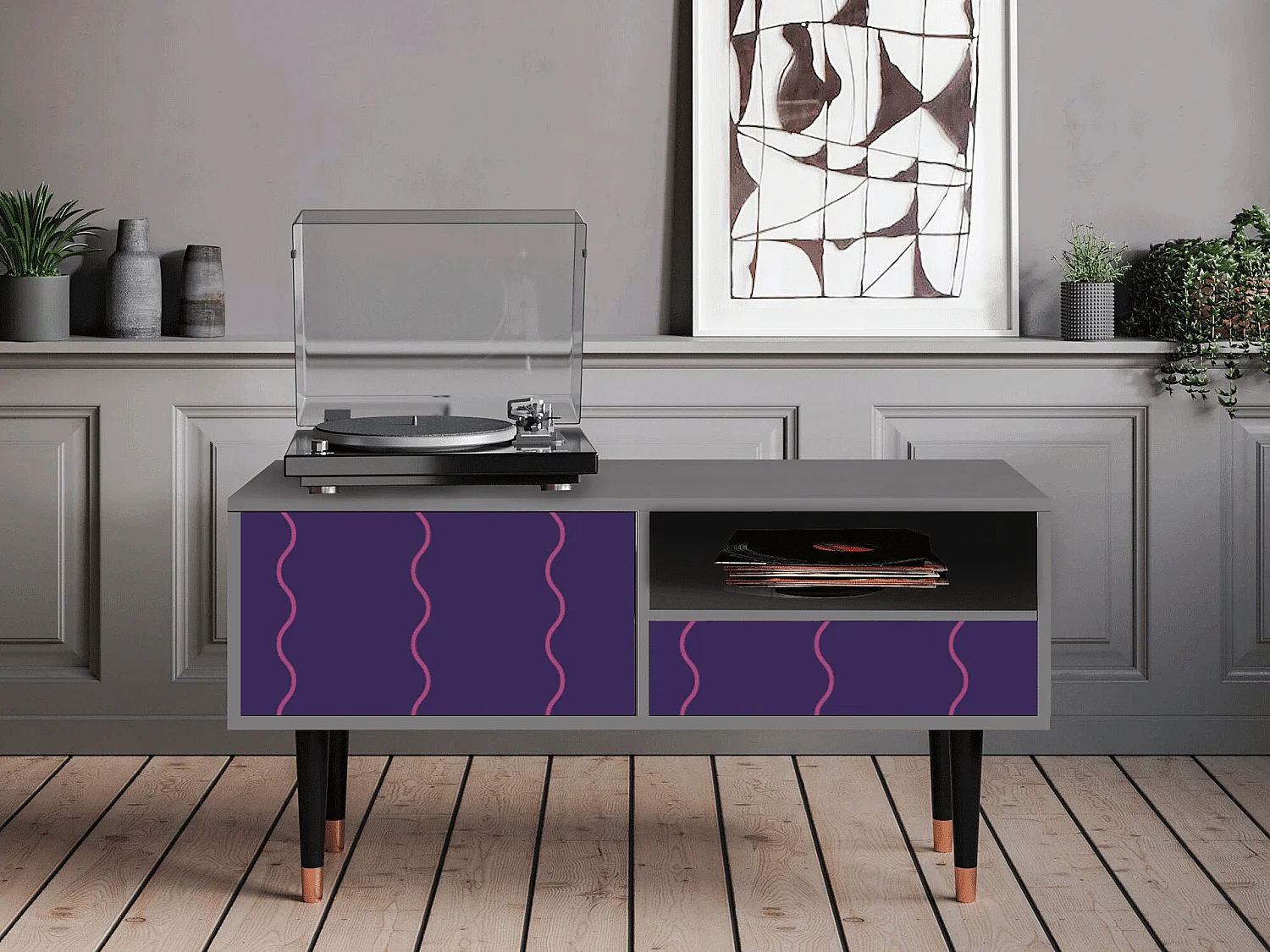 Mueble de TV - 115х59х48 cm - T3 - Grape Maccaroni, Gris