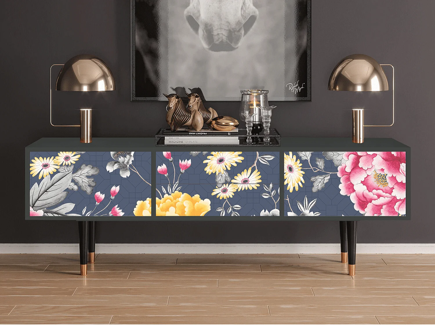 Meuble TV - 170х59х48 cm - T4 - Dark Flower Bed, Anthracite