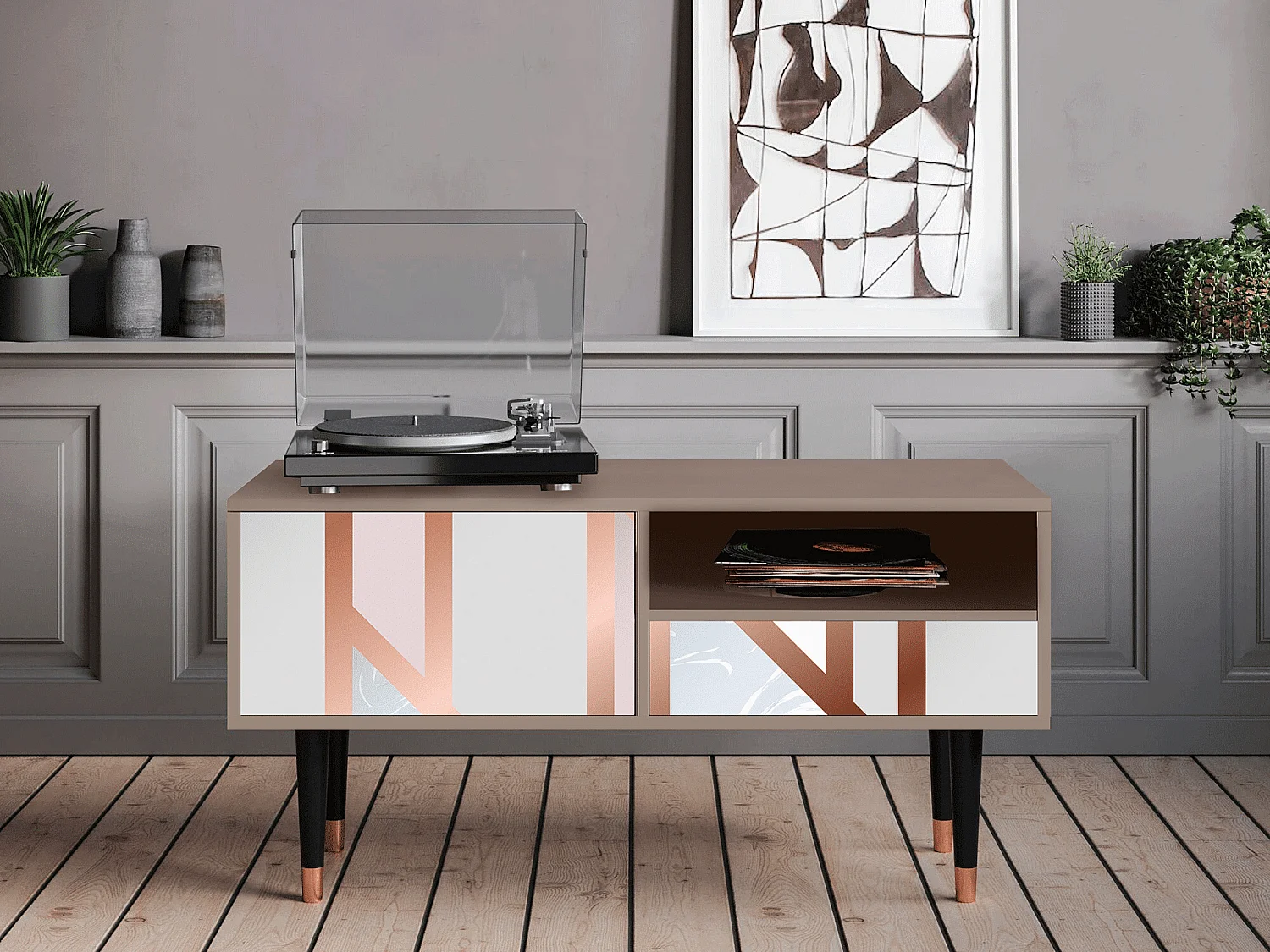 Mueble de TV - 115х59х48 cm - T3 - Champagne Story, Latte