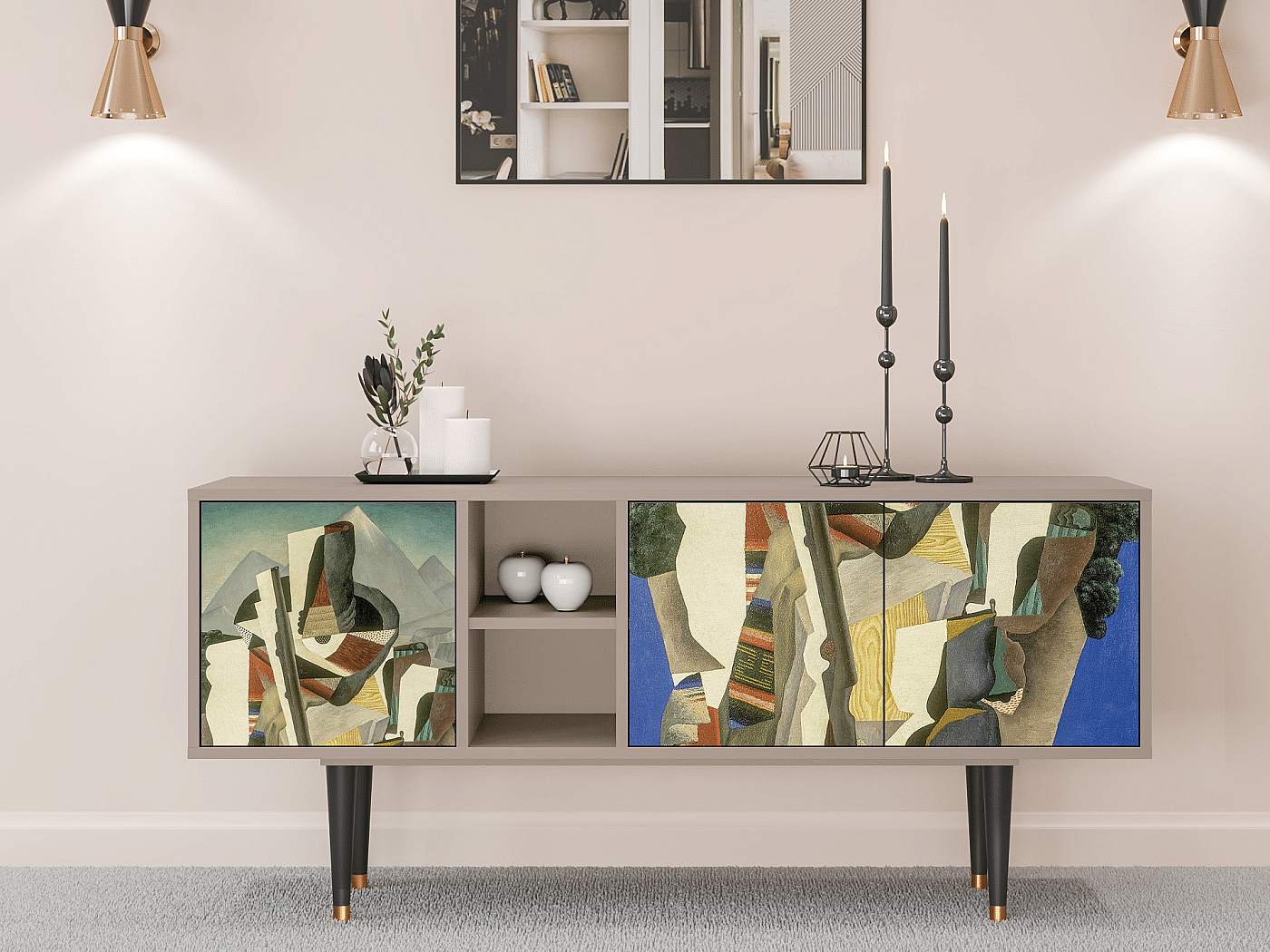 Meuble TV - 150х69х41 cm - T5 - The Cubist Paintings , Latte
